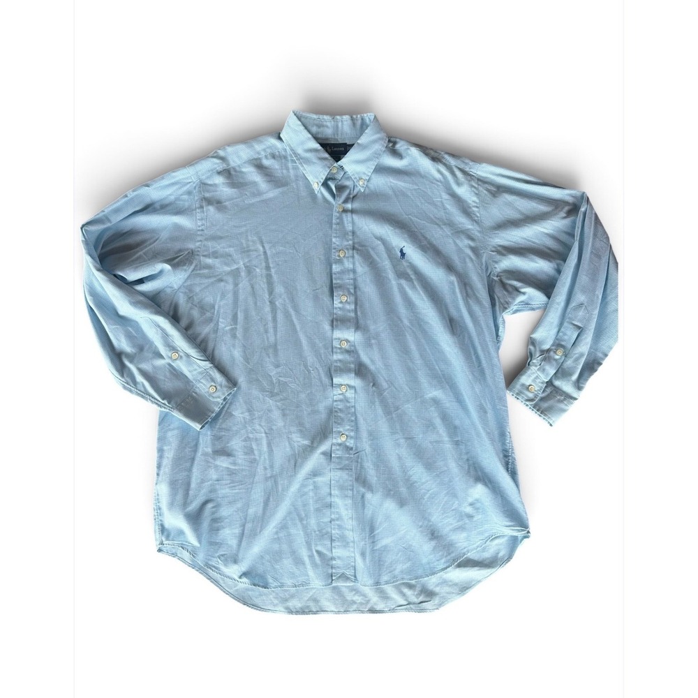 Ralph Lauren Blake Shirt Mens XL Blue Houndstooth Cotton Button Down Long Sleeve